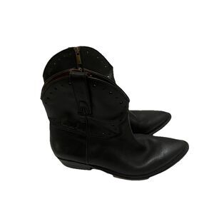 Lucky Brand Black Leather Ankle Western Cowgirl Boots Side Zip Womens Size 8.5